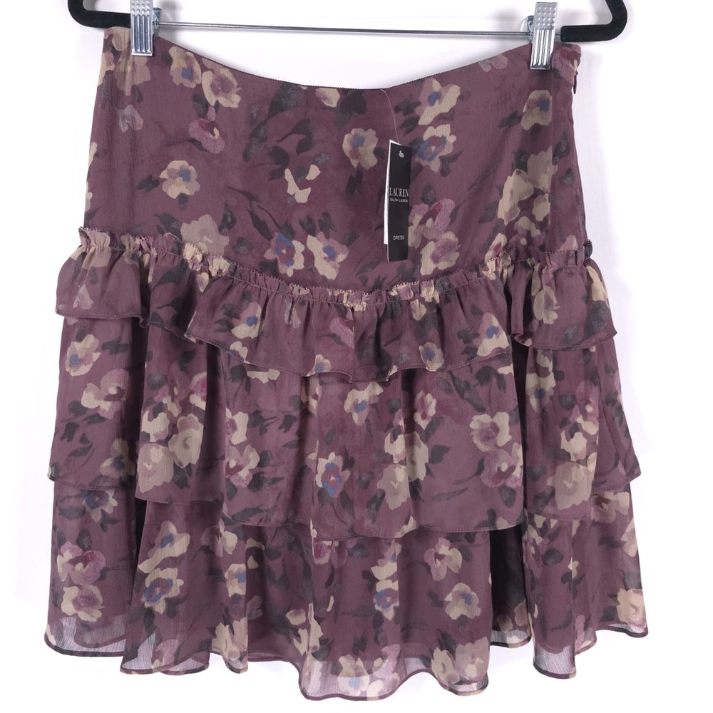 NWT LAUREN RALPH LAUREN Floral Crinkle Georgette Miniskirt Purple Multi Size 8 - Picture 8 of 16